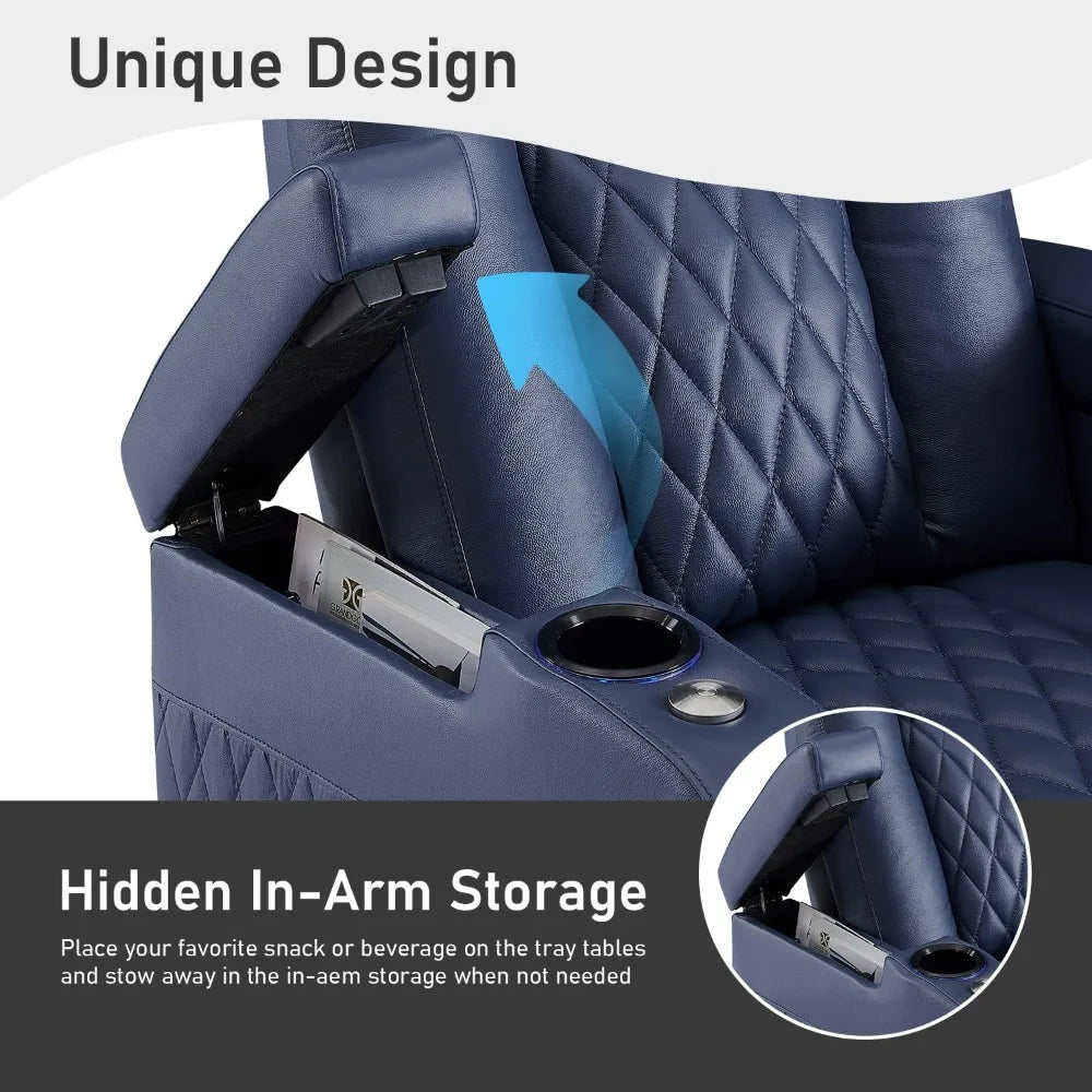 Recliner Sofa Set, 3 Piece Living Room Sectional with USB Port and Tray
