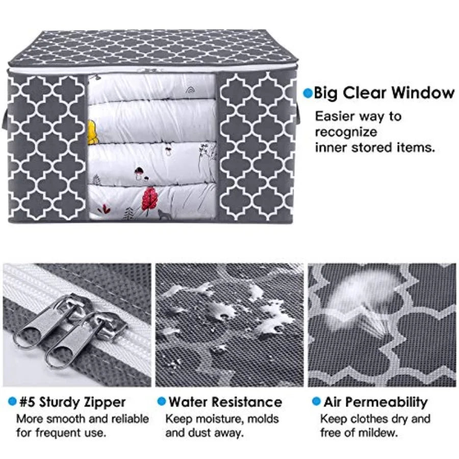 Storage Bags, Large Blanket Clothes Organization and Storage Containers for Bedding, Comforters, Foldable Organizer