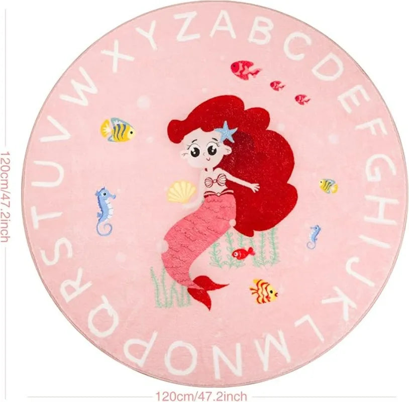 ABC Fruit PlayMat Round Alphabet Rug for Kid Playroom Preschool Classroom Floor Mat with ABC Numbers Animals Educational Design