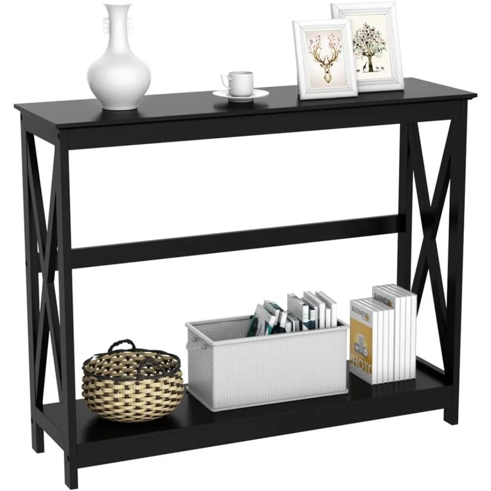 Console Table for Entryway, 2 Tier Entryway Table Bookshelf Accent Table w/Storage Shelf Living Room Entry