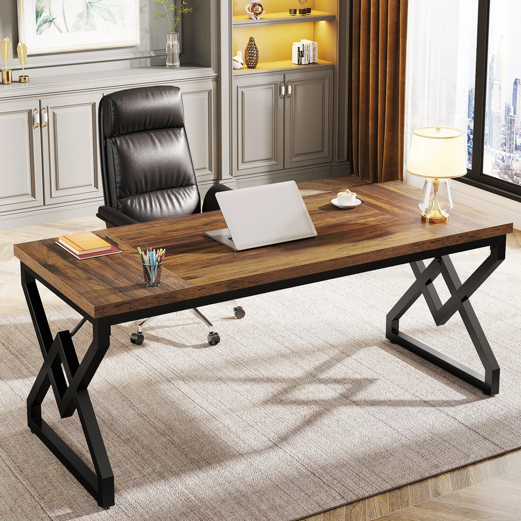 Tribesign 63" Large Industrial Executive Desk  Tabletop & Metal Frame, Heavy-Duty Home Office Desk