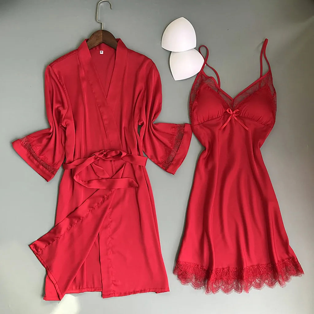Women's Sexy Lace Nightgown Nightdress Two-Piece Set   Home Pajamas
