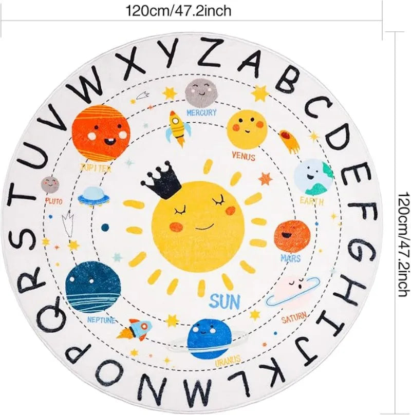 ABC Fruit PlayMat Round Alphabet Rug for Kid Playroom Preschool Classroom Floor Mat with ABC Numbers Animals Educational Design