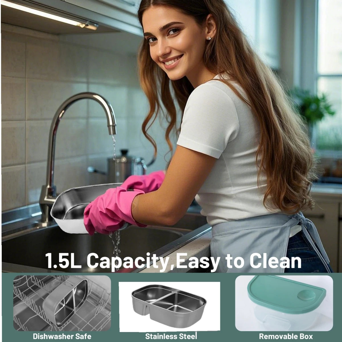 Electric Lunch Box for Adults-60W Fast Heated Lunch Box for with Dual 1.5LStainless Steel Containers