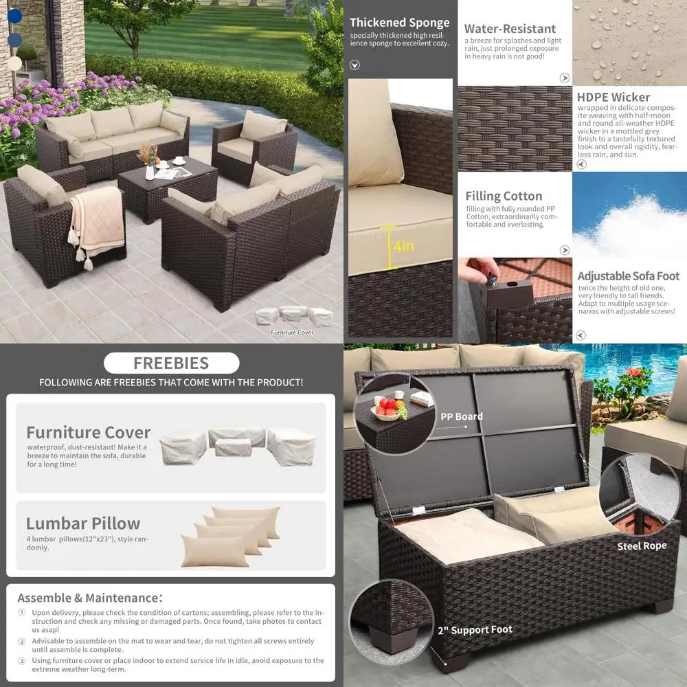 5-Piece Outdoor Patio Furniture Set with Storage Couch, Coffee Table,