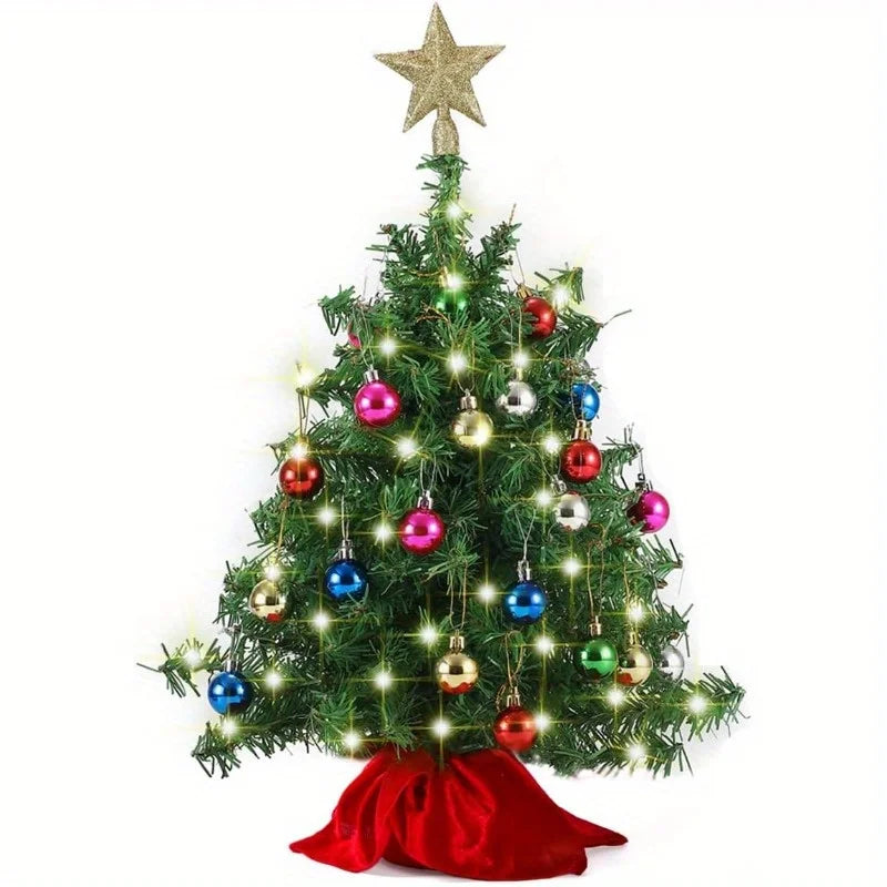 24''/2 FT Mini Christmas Tree Tabletop Set with Clear LED Lights Artificial Mini Christmas Tree with Star Treetop and Hanging Ornaments,  (Storage Bag Included)