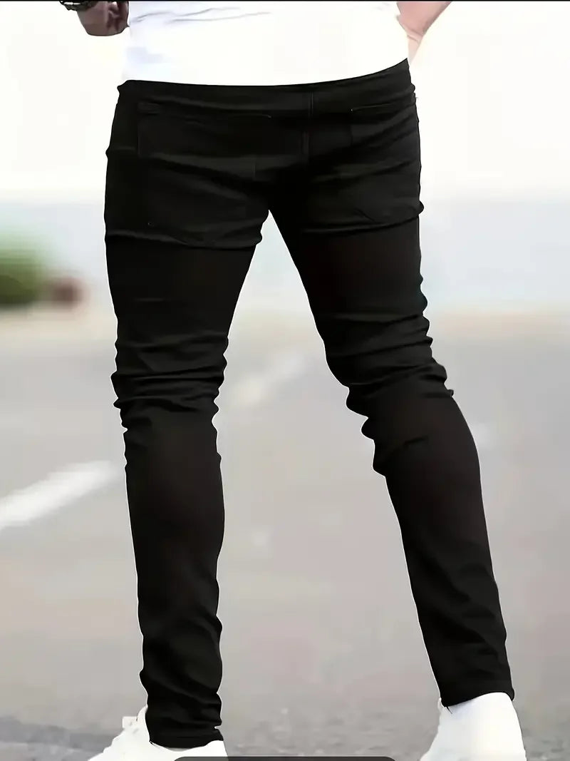 Men's Slim-Fit Black Jeans - Stretch , Casual Skinny Pants for All Seasons