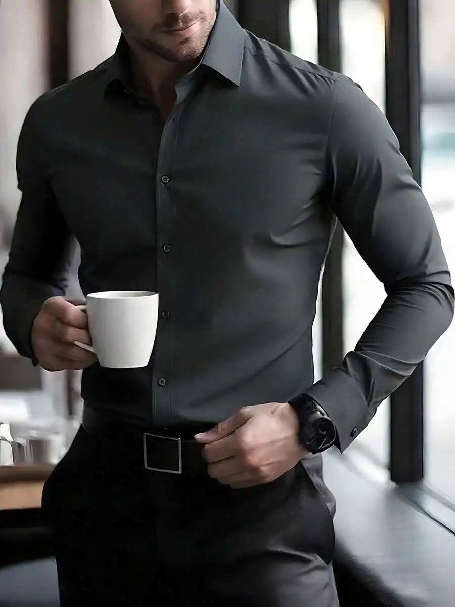 Men's  Long Sleeve Dress Shirt, Regular Fit, Button-Down Collar for Business Casual Wear