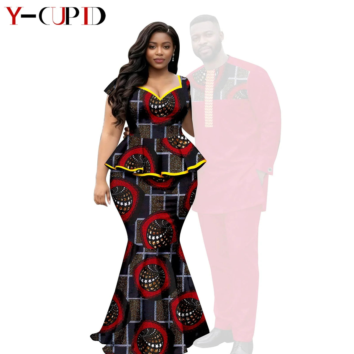 African  Women Print Top and Mermaid Skirts Sets Matching Men Outfits Top Shirt and Pant Sets