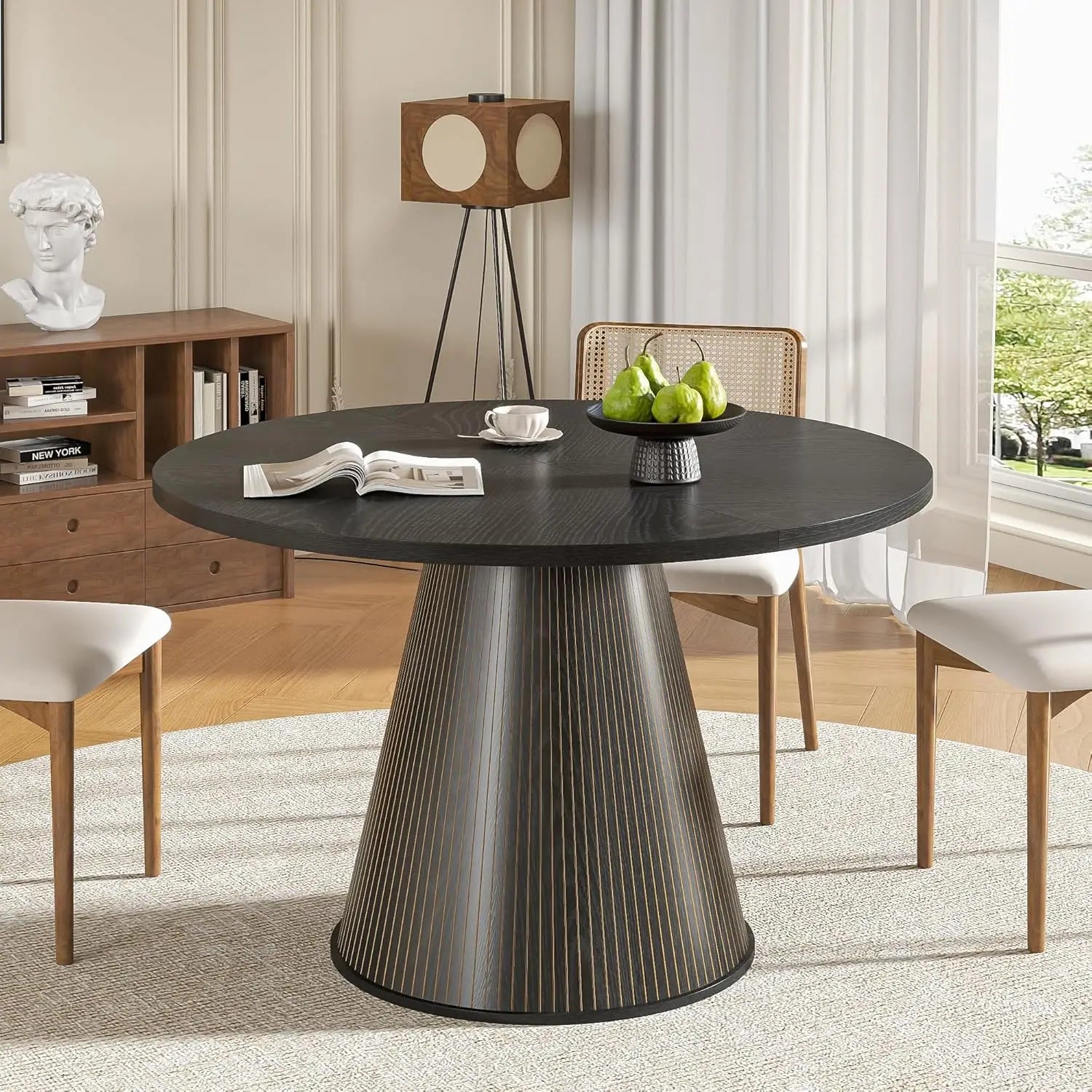 Round Dining Table for 4,  , 47 Inch Modern Wood Small  Table for Kitchen