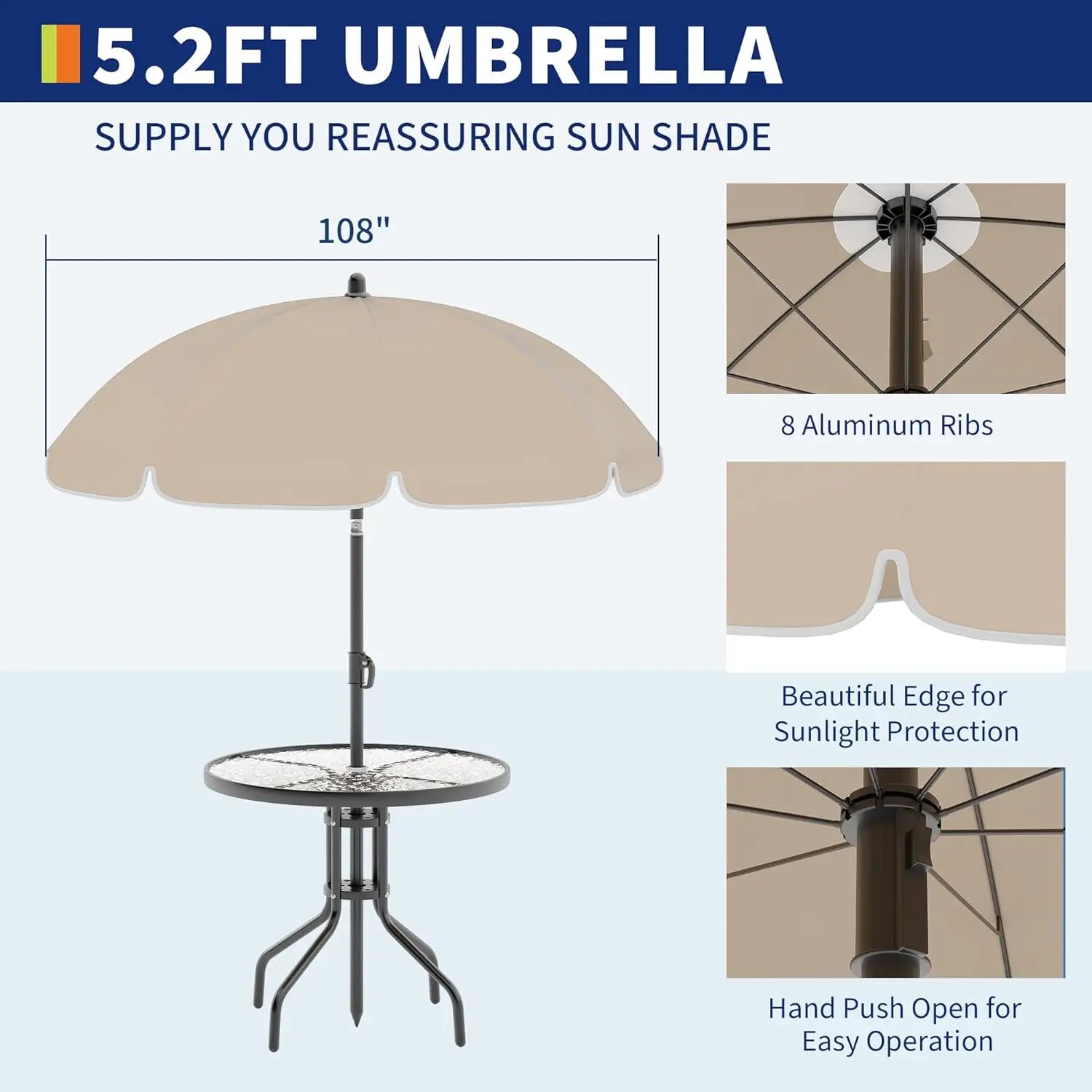 6 Piece Patio Dining  with Umbrella, Outdoor Table and Chairs