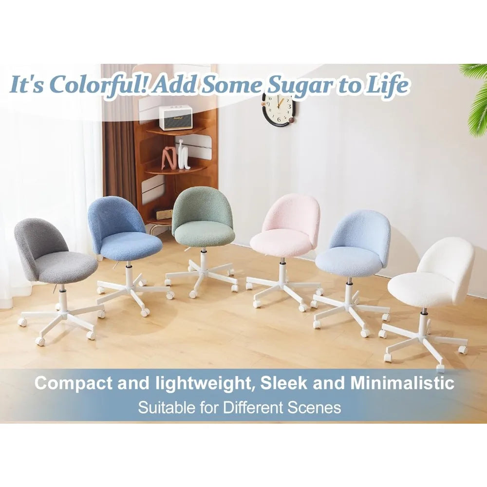 Modern Vanity Chair with Back, Velvet Desk Chair for Girls, Small Office Chair with Silent Wheels.