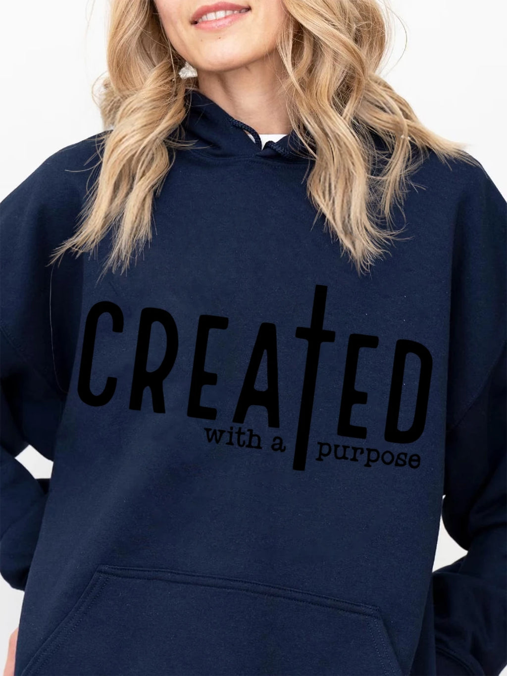 Created with A Purpose Hoodies Faith Bible Saying Sweatshirt Unisex Long Sleeve Pullover Sweatshirt Tops