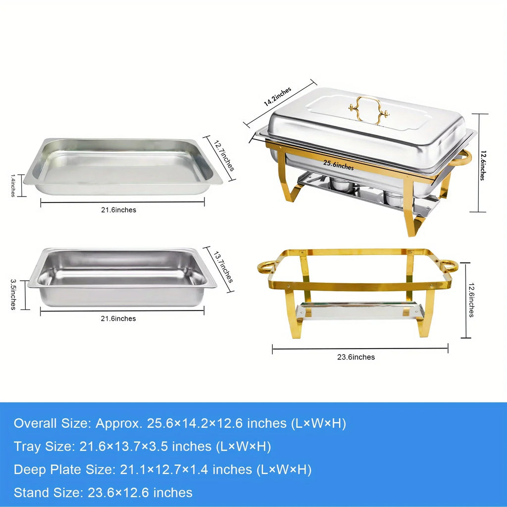 4 Pack 8QT Chafing  Buffet Set Stainless Steel Food Warmer Chafer Complete Fuel Holder for Catering,