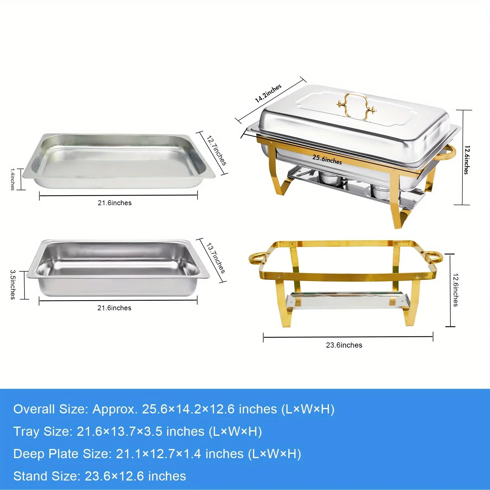 4 Pack 8QT Chafing  Buffet Set Stainless Steel Food Warmer Chafer Complete Fuel Holder for Catering,