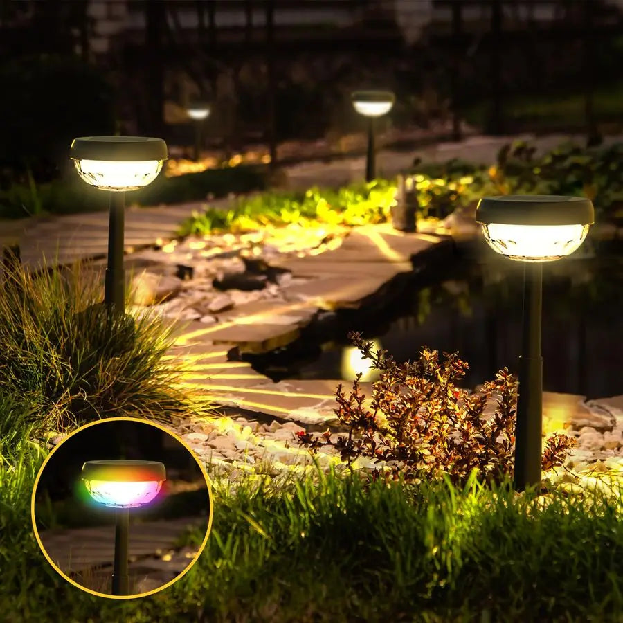 Color Changing Solar Lights Outdoor, Auto ON Off 3000K White Light amp RGB LED Solar Garden Lights,