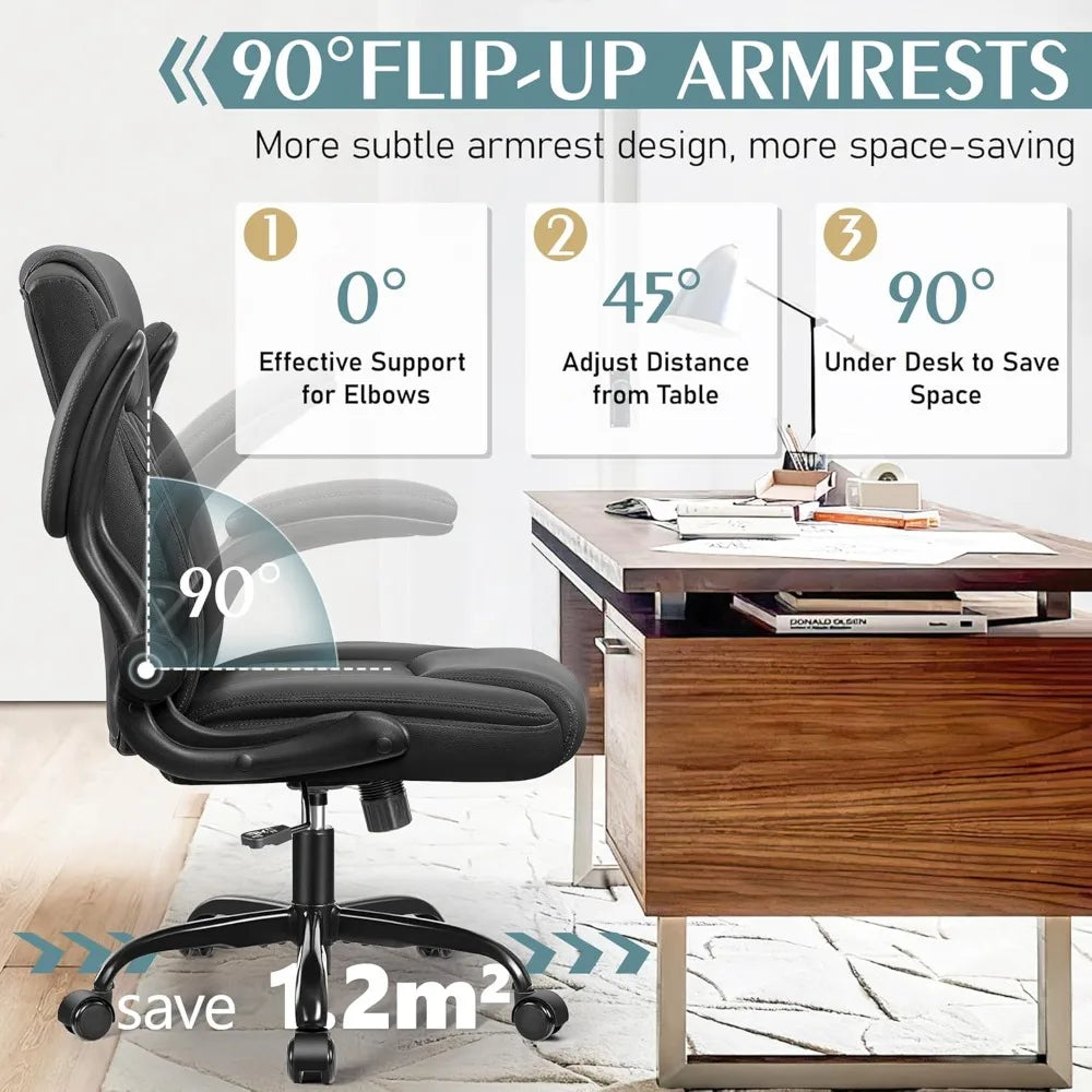 Leather Office Chair, PU Home Computer Desk Chairs with Ergonomic Back Support, 360°Swivel Free,