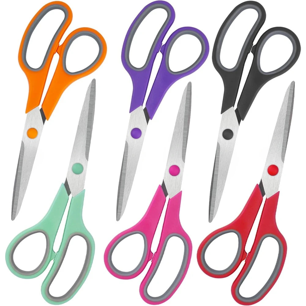 All Purpose 6 Pack - Comfort-Grip Sharp Scissors for Office School Sewing Fabric Craft Art Supplies