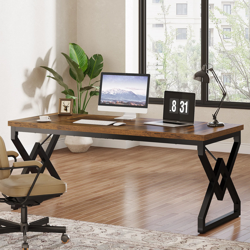 Tribesign 63" Large Industrial Executive Desk  Tabletop & Metal Frame, Heavy-Duty Home Office Desk