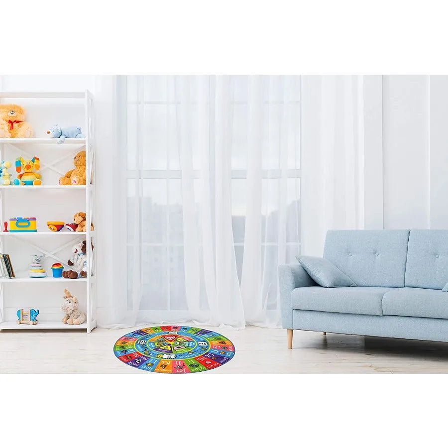 Alphabet Seasons Months and Days of The Week Educational Learning and Game Round Circle Area Rug Carpet