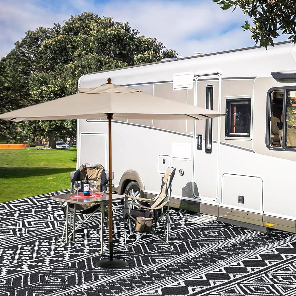 Waterproof Outdoor Rug, Reversible Plastic Straw Patio Camping Rug, for RV, Deck