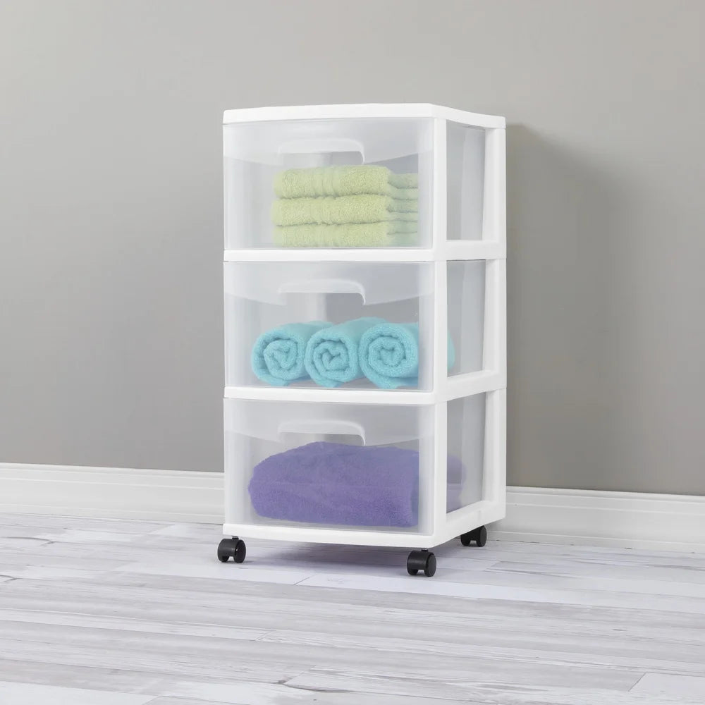 3 Drawer Plastic Storage Cart Organizer Multi-purpose Clear Bins for Bedroom,  Bathroom Craft Room