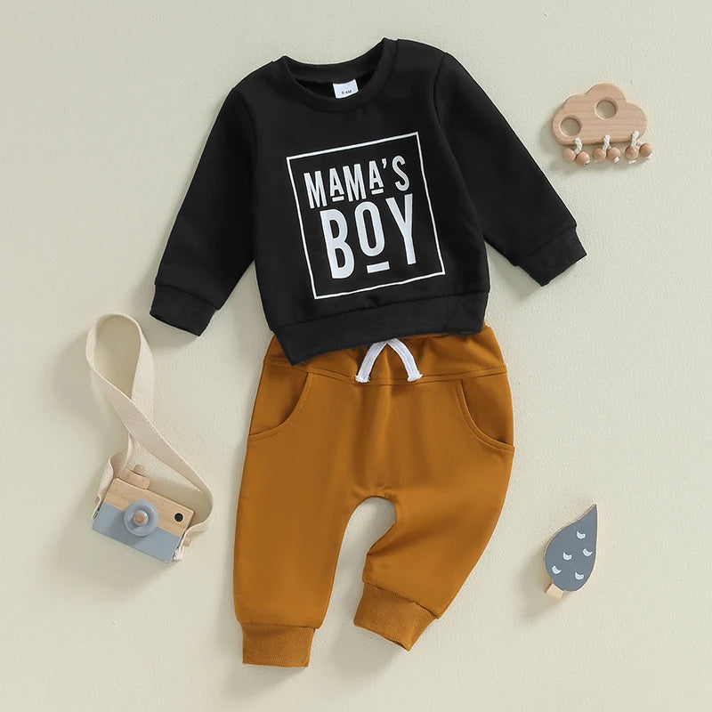 Toddler  Fall Winter Clothes Mamas Little Boy Outfit Letter Long Sleeve Sweatshirts  Jogger Pants Set