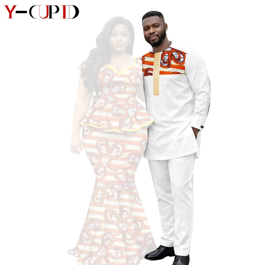 African  Women Print Top and Mermaid Skirts Sets Matching Men Outfits Top Shirt and Pant Sets