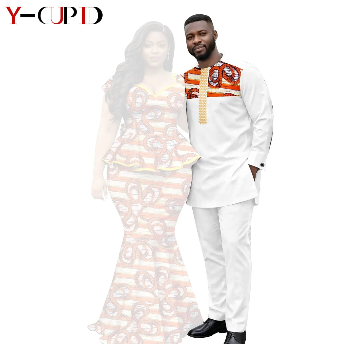 African  Women Print Top and Mermaid Skirts Sets Matching Men Outfits Top Shirt and Pant Sets