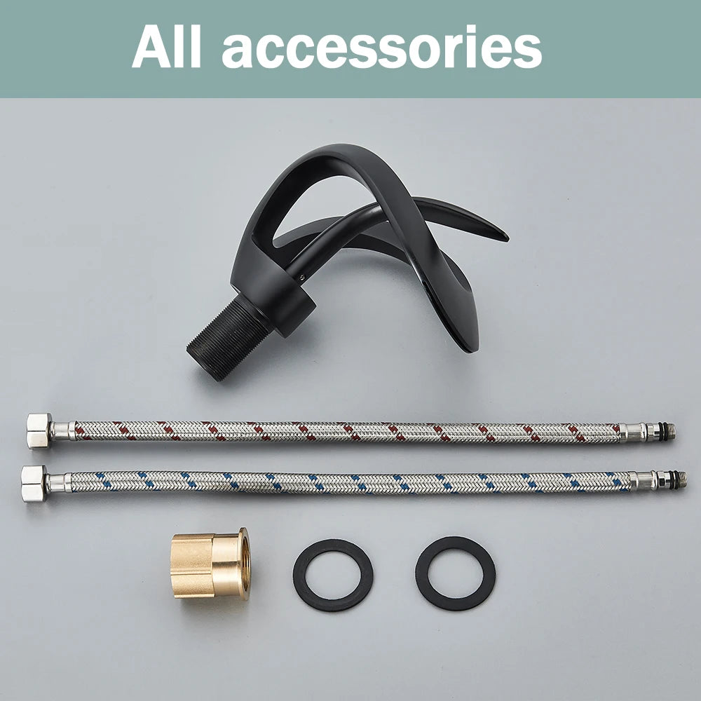 Luxury  Basin Faucet Grey Bathroom Waterfall Mixer  Deck Mount Hot Cold Water