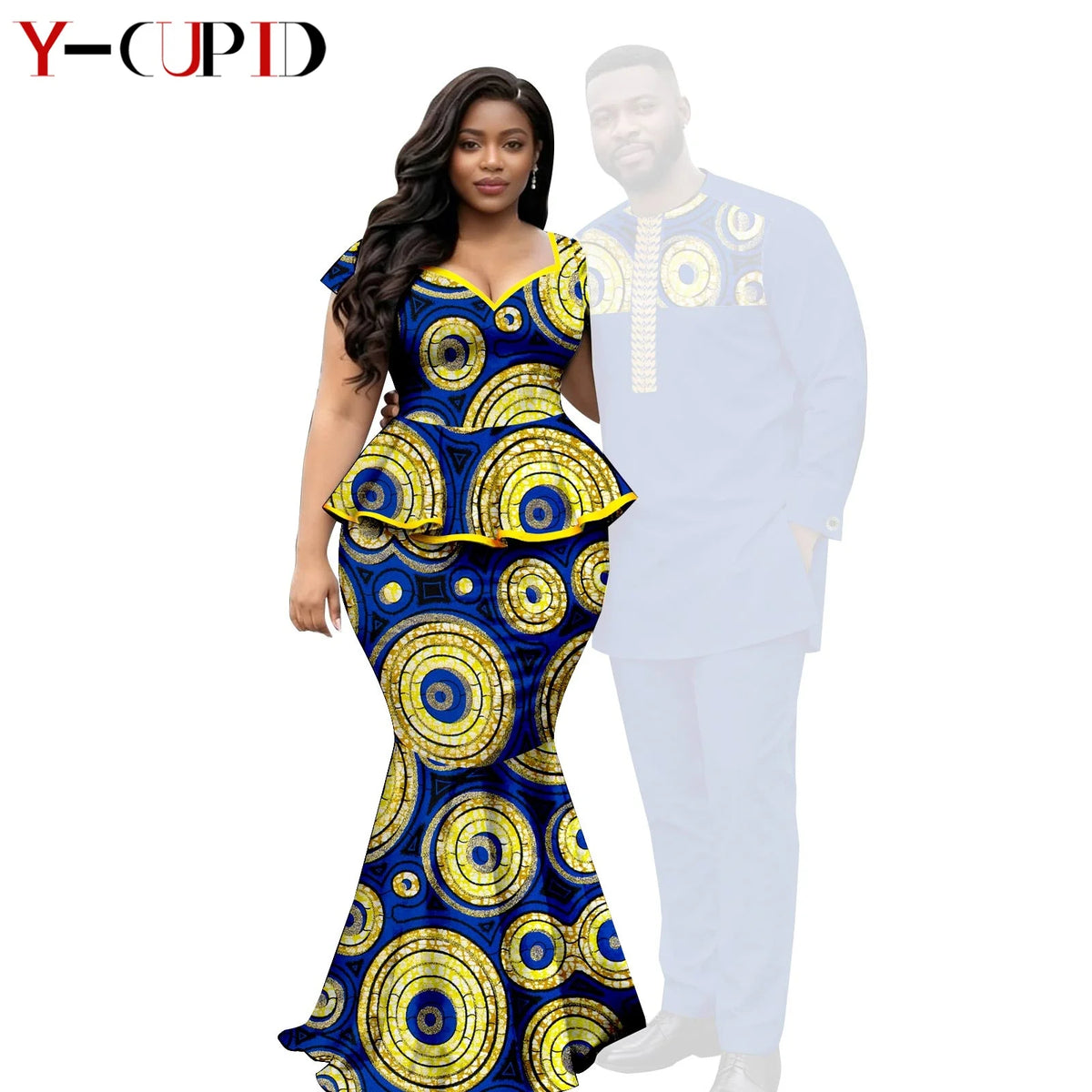 African  Women Print Top and Mermaid Skirts Sets Matching Men Outfits Top Shirt and Pant Sets