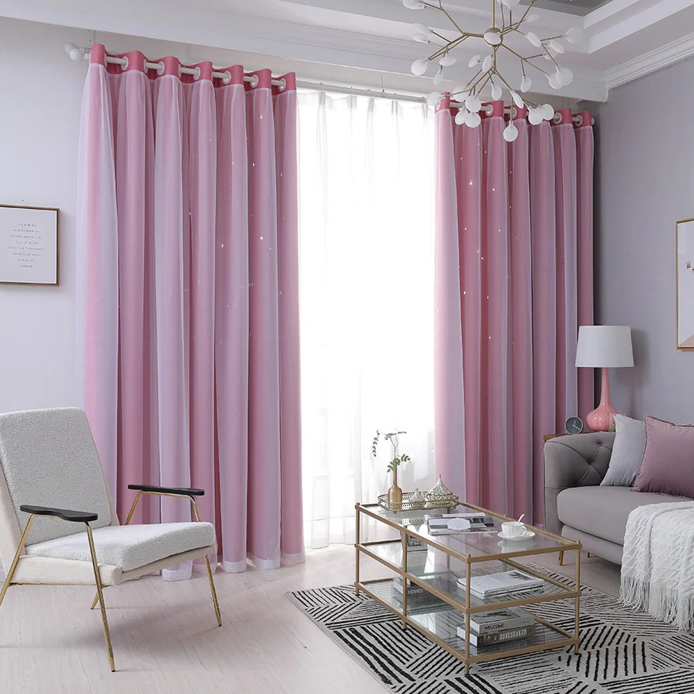 Curtain Sky Wonder Star Holes Cut  Room Darkening Drape for Bedroom/Living Room/Studio