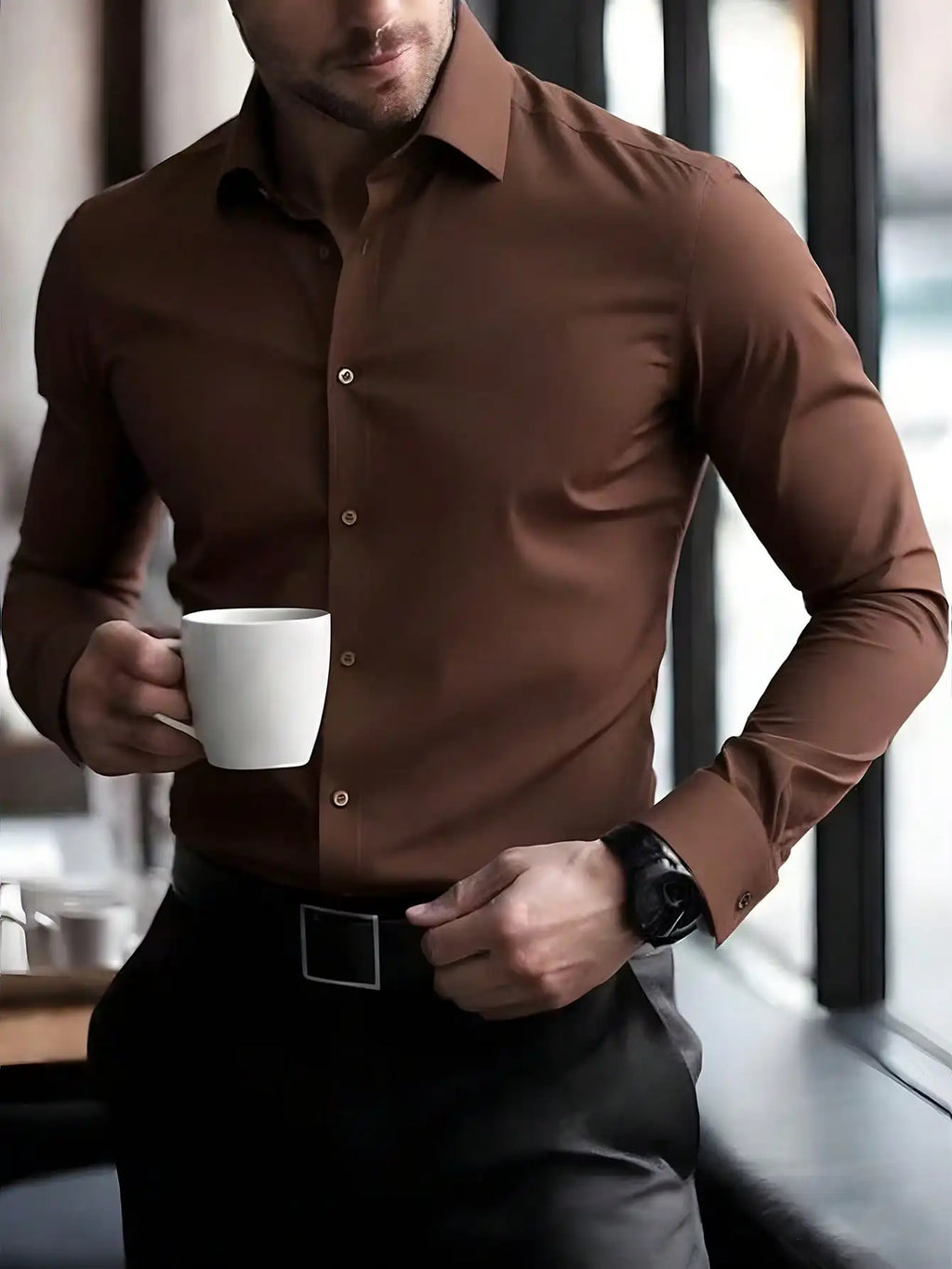 Men's  Long Sleeve Dress Shirt, Regular Fit, Button-Down Collar for Business Casual Wear
