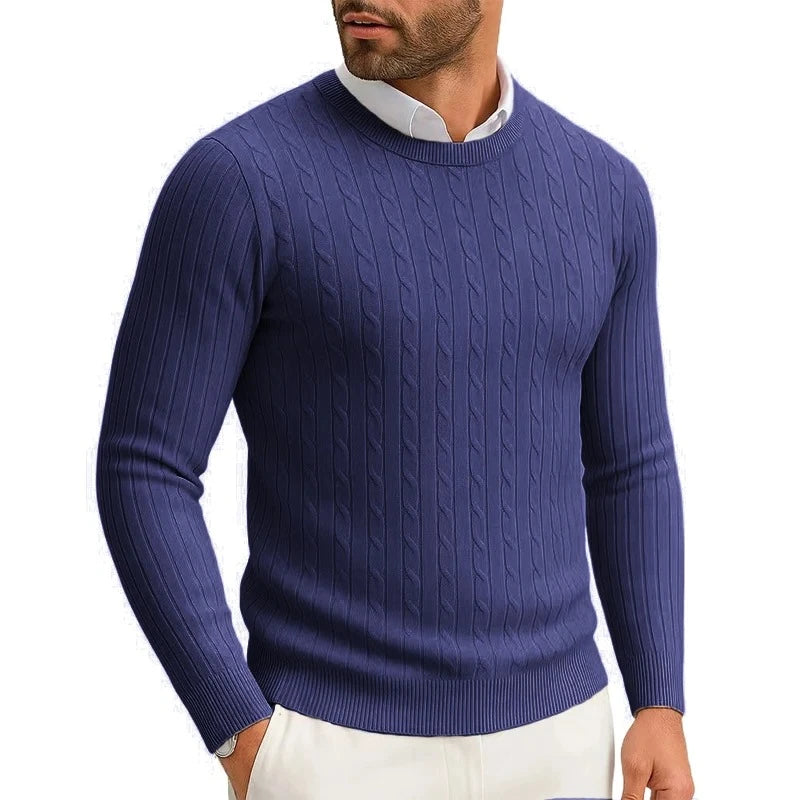 Men's Crewneck Knitted Pullover Sweater  Long Sleeve  Warm Twist Patterned