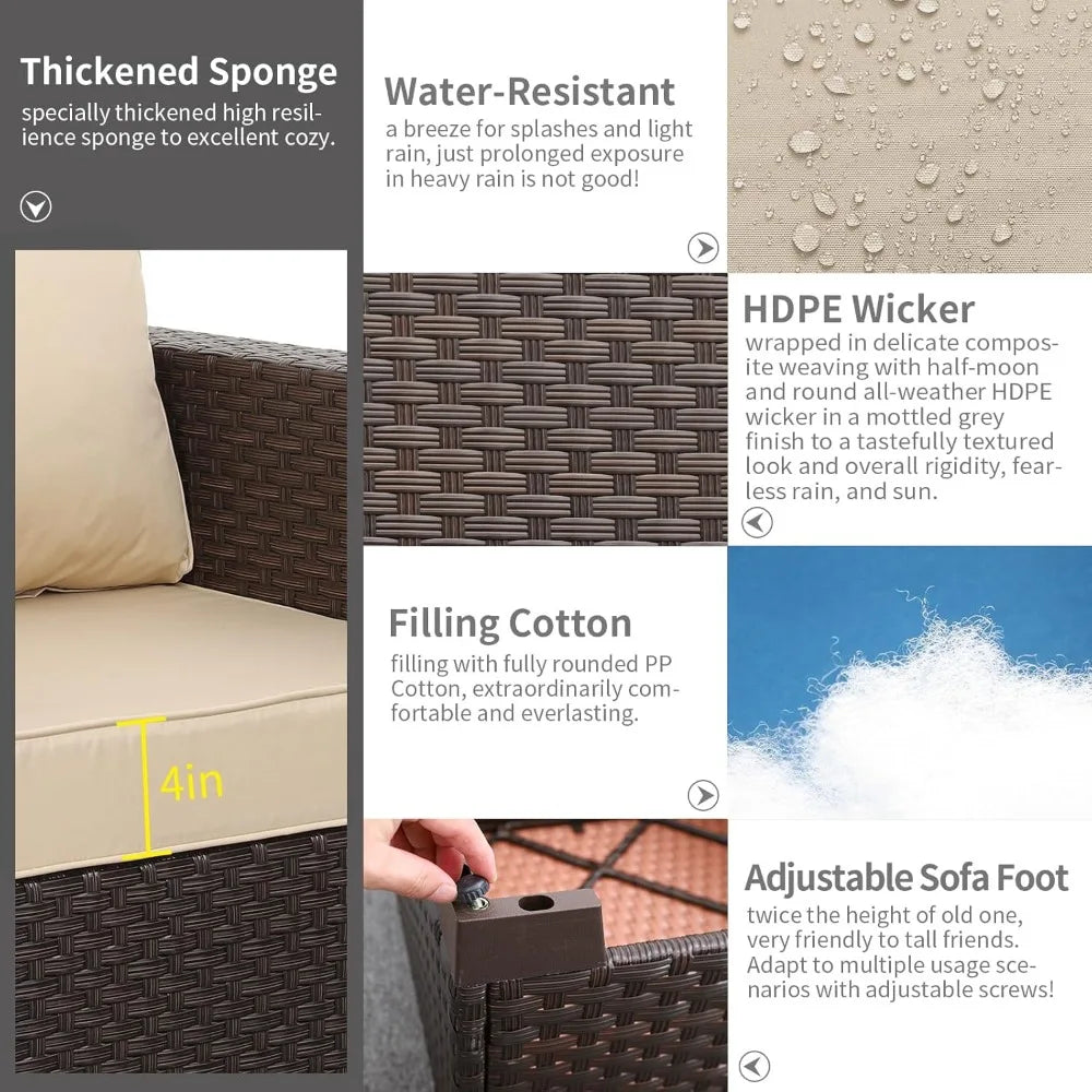 5-Piece Outdoor Patio Furniture Set with Storage Couch, Coffee Table,