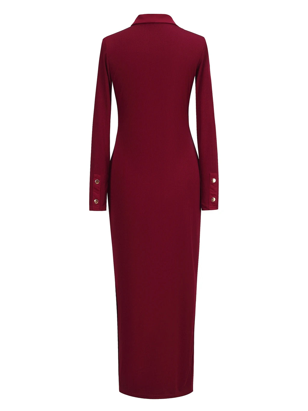 Polo Neck Dress  Slim-Fit Long Skirt Side Slit Button Long-Sleeved Hip Dress