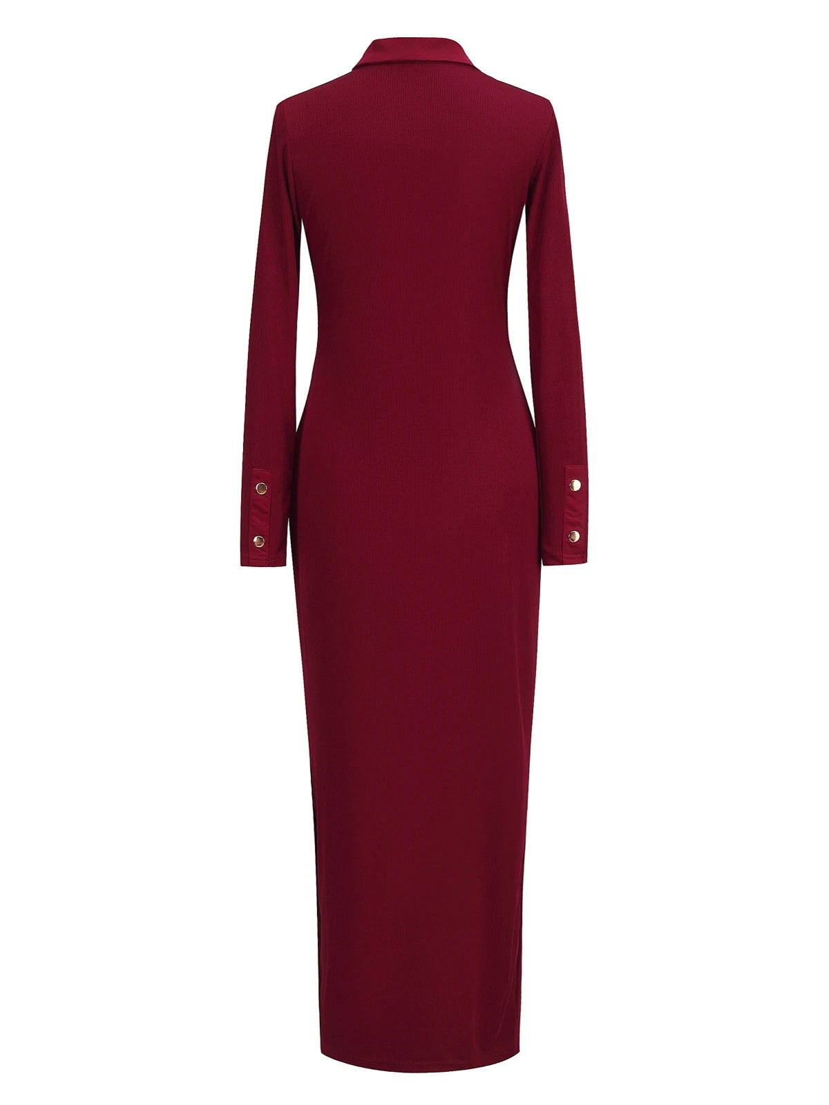 Polo Neck Dress  Slim-Fit Long Skirt Side Slit Button Long-Sleeved Hip Dress