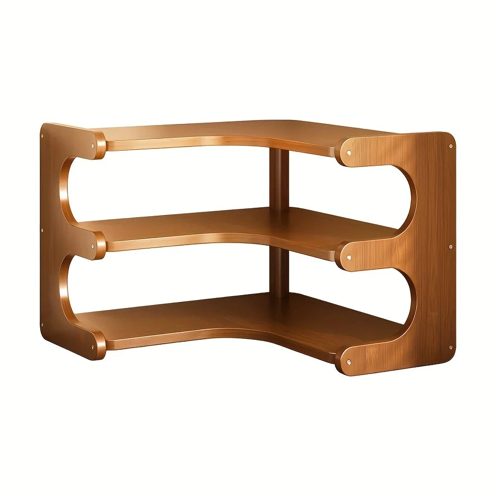 1pc Multi-Tier Bamboo Corner Desk Shelf - Corner Organizer for Plants, Books & Stationery -