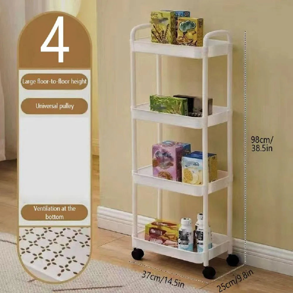 1pc 3/4-Tier Rolling Storage  Multi-Functional Organizer, Adjustable Shelves,
