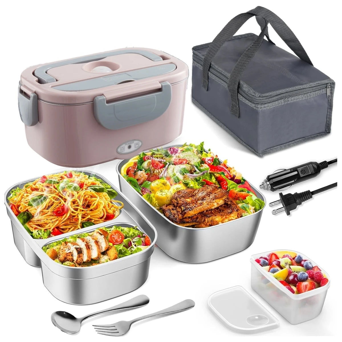 Electric Lunch Box for Adults-60W Fast Heated Lunch Box for with Dual 1.5LStainless Steel Containers