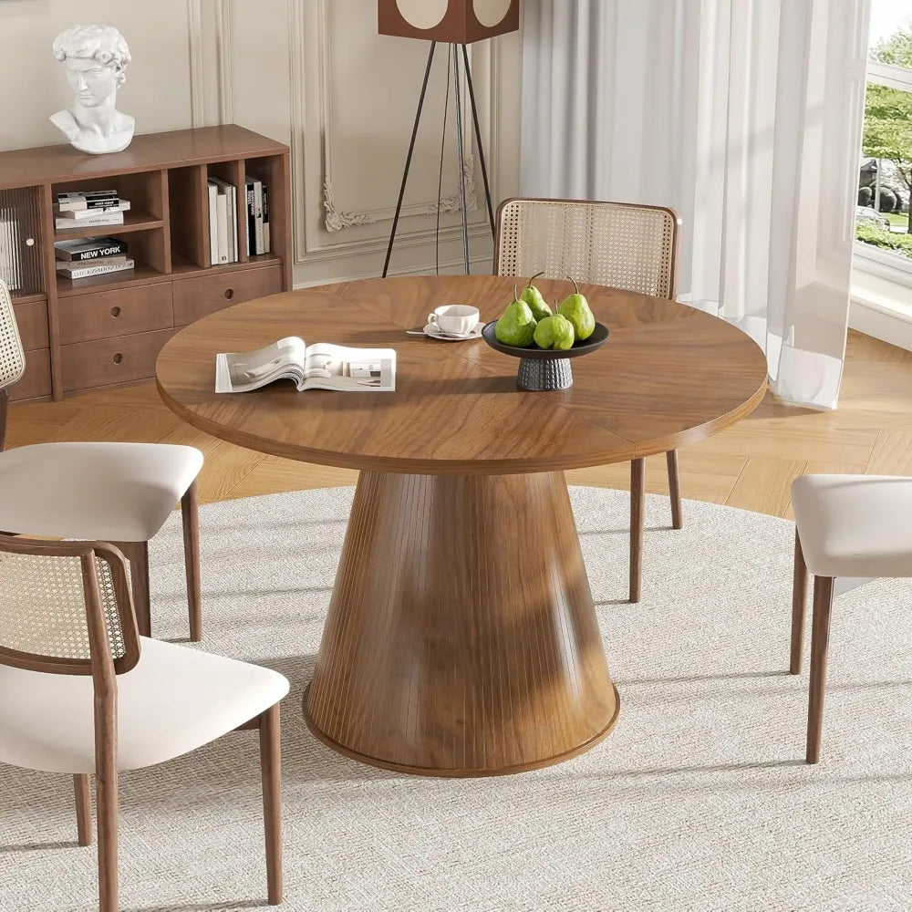 Round Dining Table for 4,  , 47 Inch Modern Wood Small  Table for Kitchen