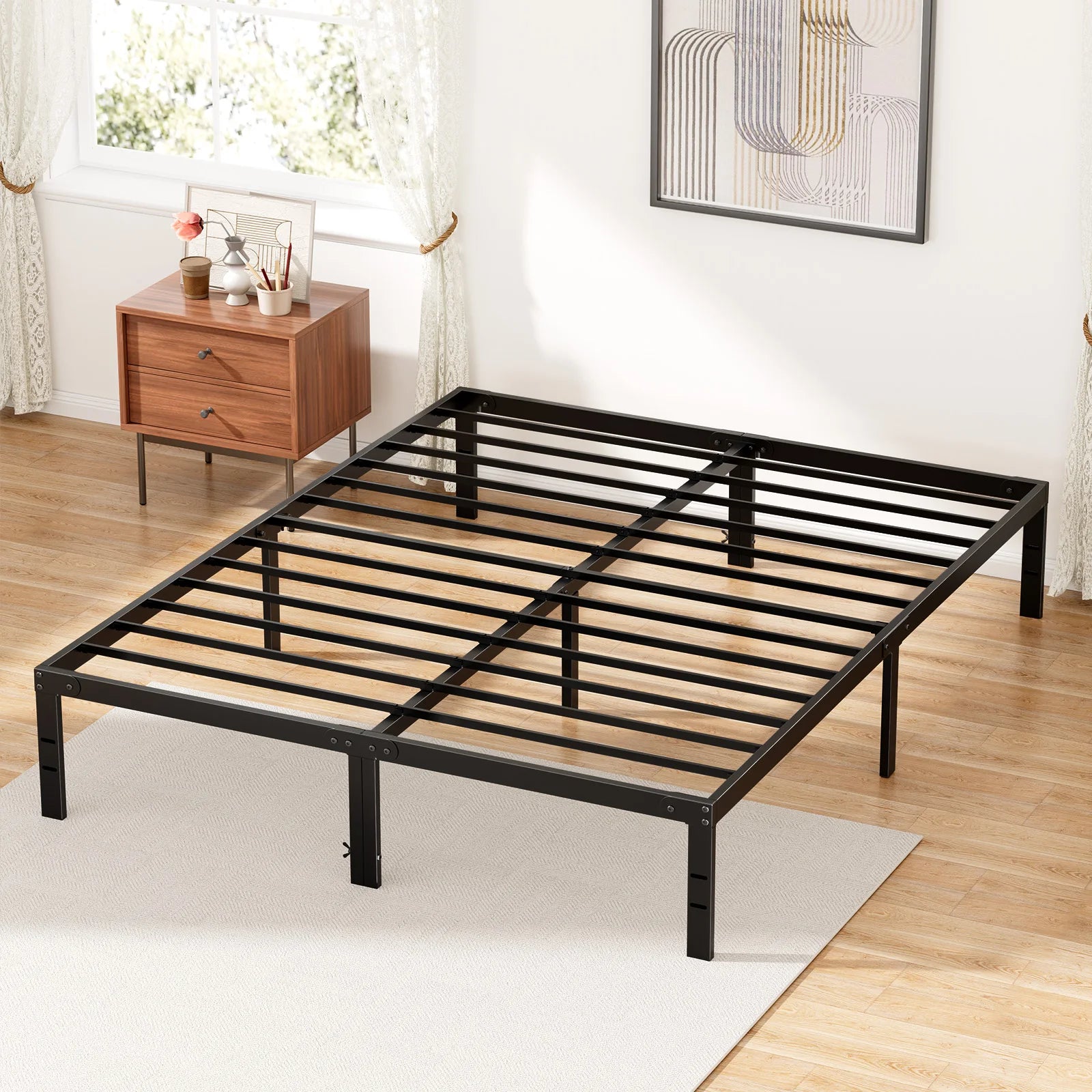 JHK Basic Twin Full Queen King Size Bed Frame Metal Platform  with Storage Space Sturdy