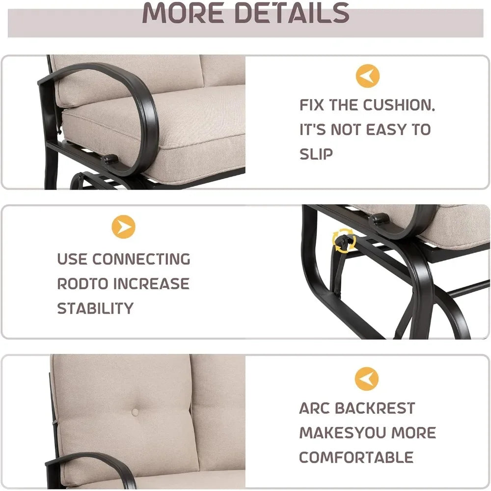 Outdoor Metal Swing Glider Bench – Steel  Loveseat for Patio, Garden & Porch