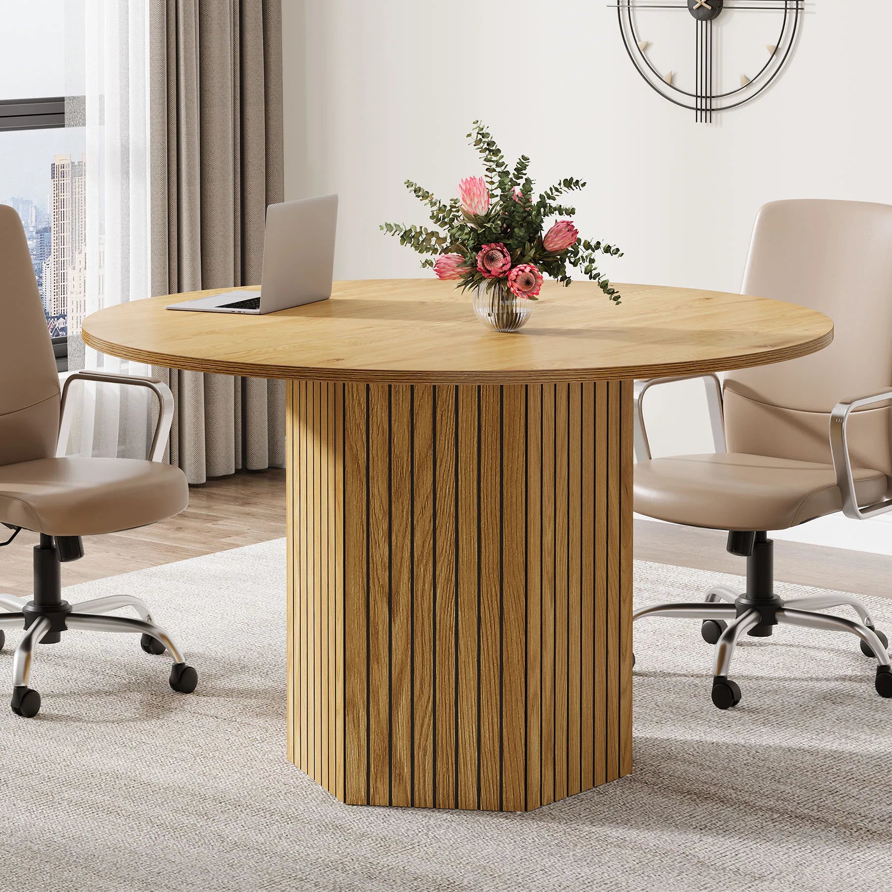 Round Conference Table, 47-Inch Wood Modern Meeting Table for 4-6 People