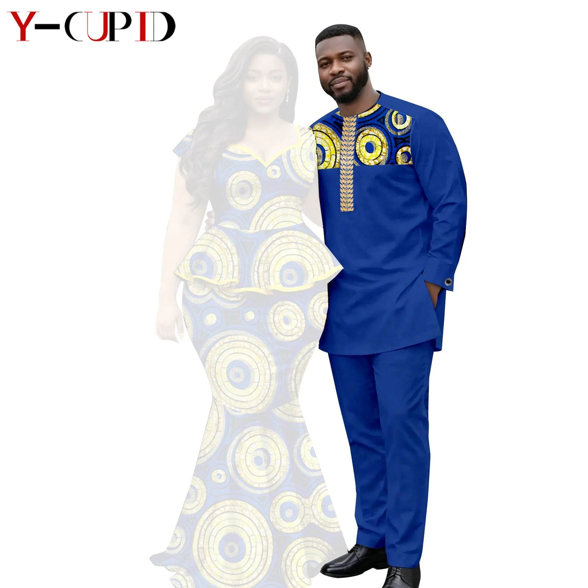 African  Women Print Top and Mermaid Skirts Sets Matching Men Outfits Top Shirt and Pant Sets