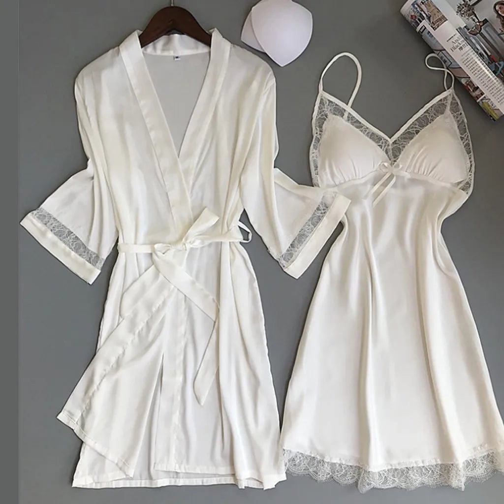 Women's Sexy Lace Nightgown Nightdress Two-Piece Set   Home Pajamas
