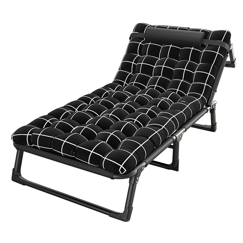 Camping Cot, Adjustable 4-Position Adults Reclining Folding Chaise with Pillow, Outdoor Lounge Chair
