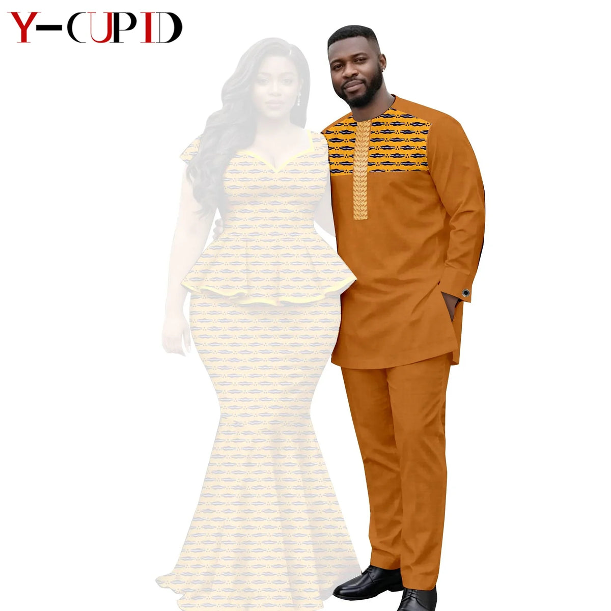 African  Women Print Top and Mermaid Skirts Sets Matching Men Outfits Top Shirt and Pant Sets