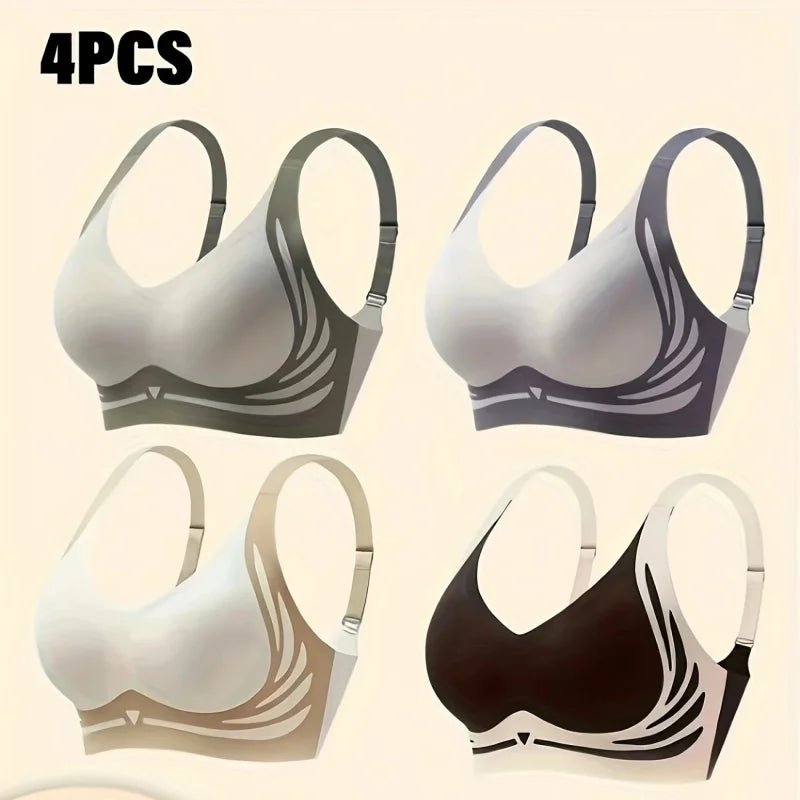 4-piece set: Elegance, ,adjustable, push-up ,seamless wireless ,comfortable, bra