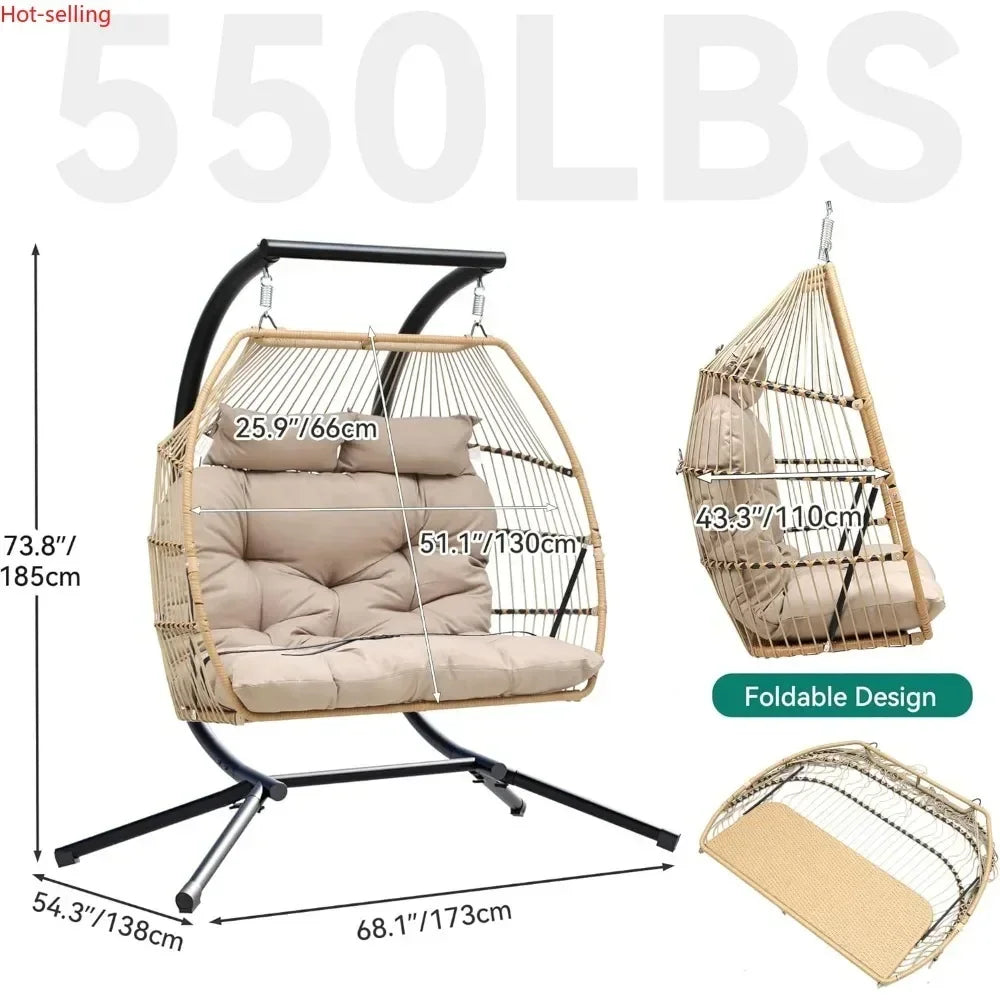 Bestseller2 Person Hanging Egg Swing Chair with Stand Egg Chair Wicker Indoor Outdoor Hammock with Cushions
